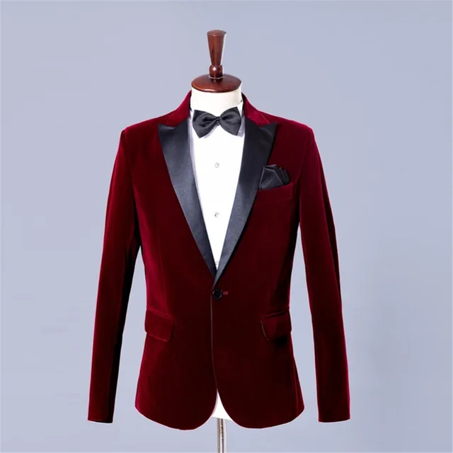 Men Wine Red Velvet Blazer Masculino Costume Homme Blazer Masculino