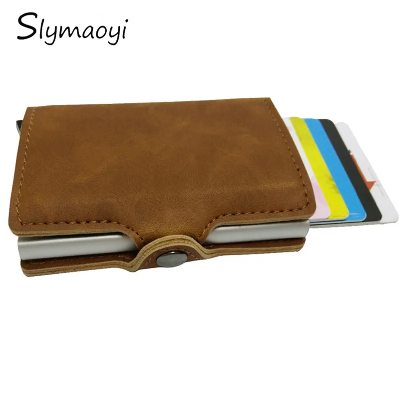 

Antitheft High Quality Metal Men Card Holder RFID Aluminium Credit Card Holder With RFID Blocking PU Leathe Mini Wallet