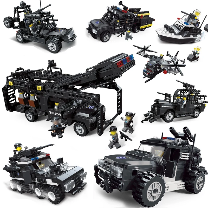 

City Police Series SWAT Building Block Brick Kids Educational DIY Weapons Aircraft Car Robot Toys Helicopter Compatible LegoINGs
