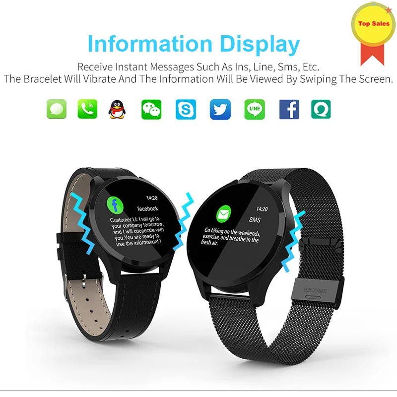 

Blood Pressure hR monitor Smartwatch 30Day standby Message Display Facebook Twitter Notification reminder Waterproof Smart Watch