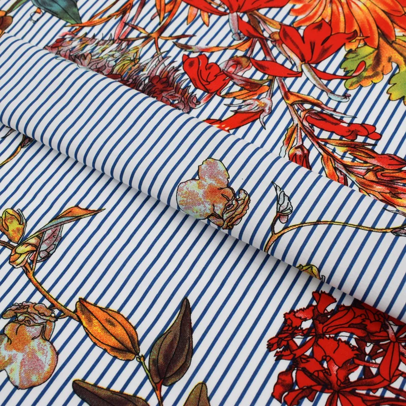 

2018 new deep blue stripe reactive dyeing pure cotton fabric for summer dress shirt telas por metros tissu au metre vestido DIY