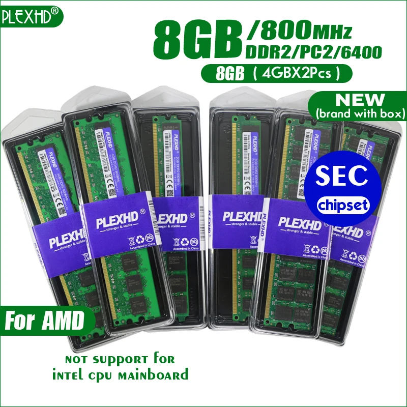 PLEXHD 8 Гб(4 Гб X 2 шт) DDR2 PC2-6400 800 МГц 8G PC2 6400 для настольных ПК DIMM память ram 240 контакты для AMD(SEC чипы