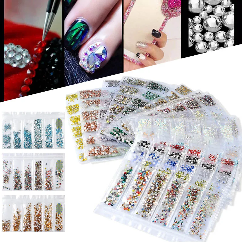

1 Set Newly Small Sizes Rhinestones Nail Art Crystal Glass Round Flatback Cheap DIY Nail Beauty Tool