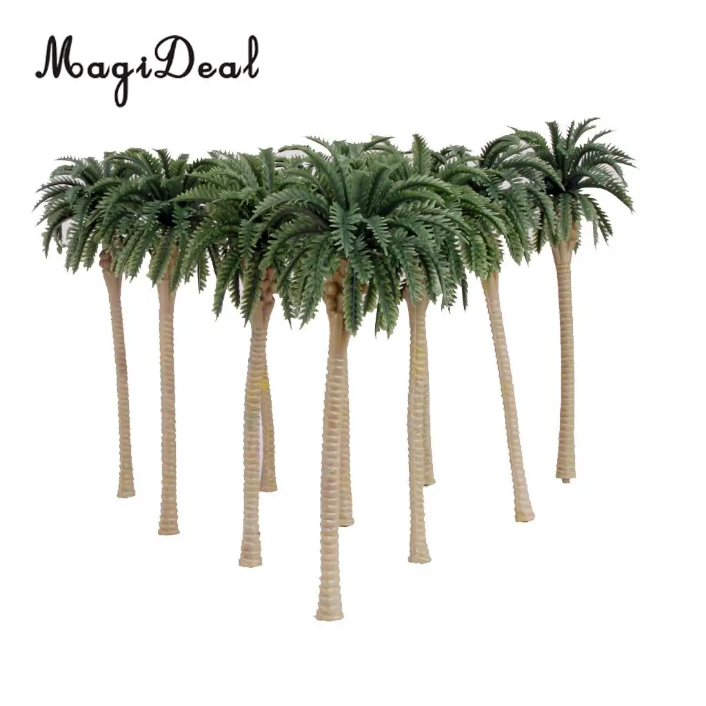 10Pcs 1:75 Scale Plastic Model Trees Artificial Coconut Palm Trees Rainforest Forest Beach Seaside Scenery  Layout