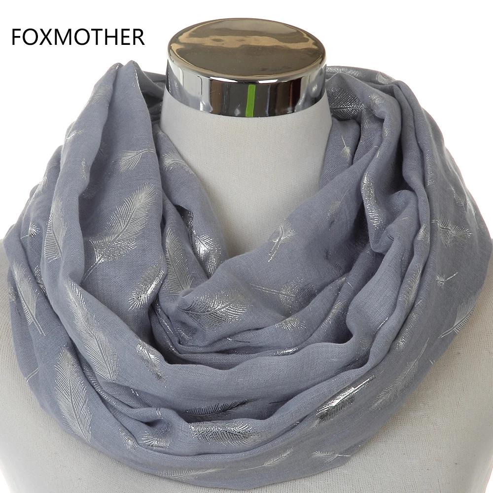 FOXMOTHER модные женские белые темно-синие желтые бронзовые фольга Серебряное перо кольцо шарфы шейный шарф блестящий платок