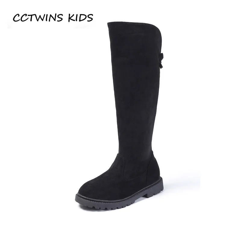 Beste CCTWINS KIDS 2018 Winter Kinderen Warm knie Hoge Laars Peuter Vlinder Prinses Schoen Baby Meisje Mode Boot Zwarte H002