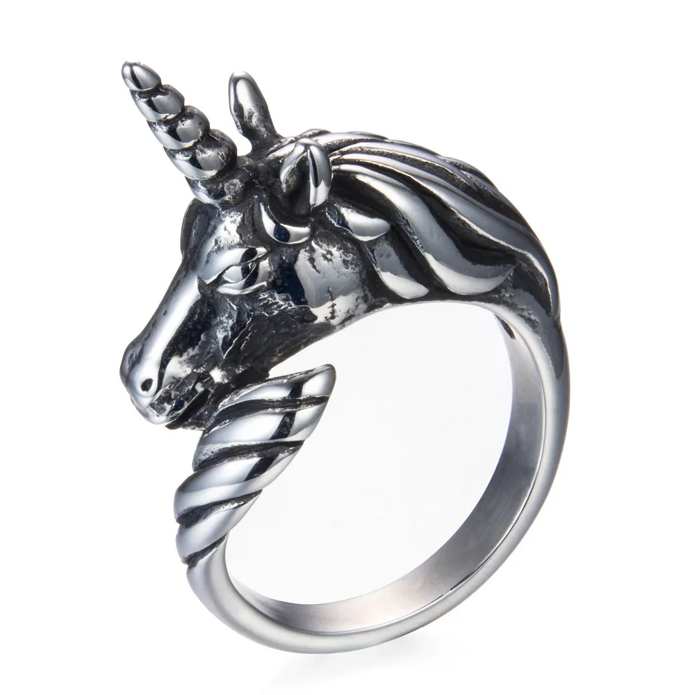 

New arrival US 7 to 13 size 316L Stainless Steel silver color Unicorn Animal design man & woman Jewelry Drop Shipping