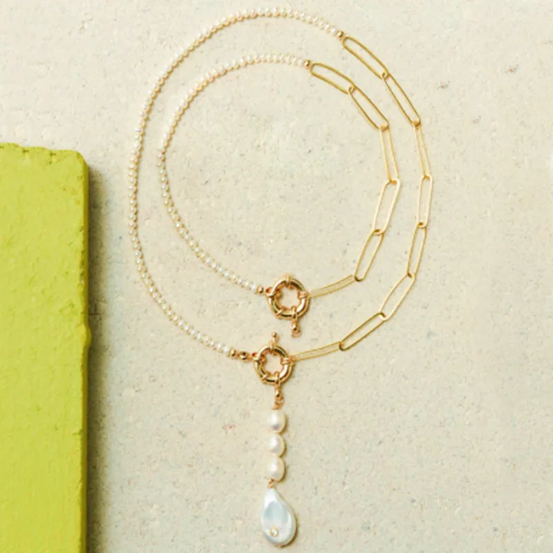Модные звенья цепи bijoux Ожерелье из нержавеющей стали богемная жемчужная подвеска в стиле барокко ожерелье весна-слинг закрытие MATERA ожерелье