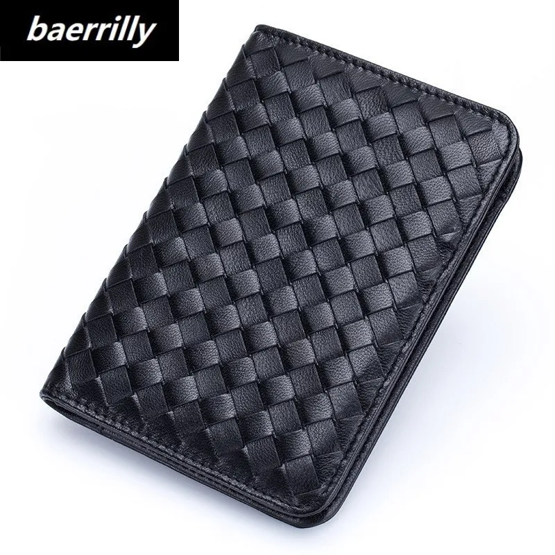 

100% genuine leather Kniiting Slim Leather ID Credit Card Holder Bifold Front Pocket Wallet RFID Blocking Business card holder