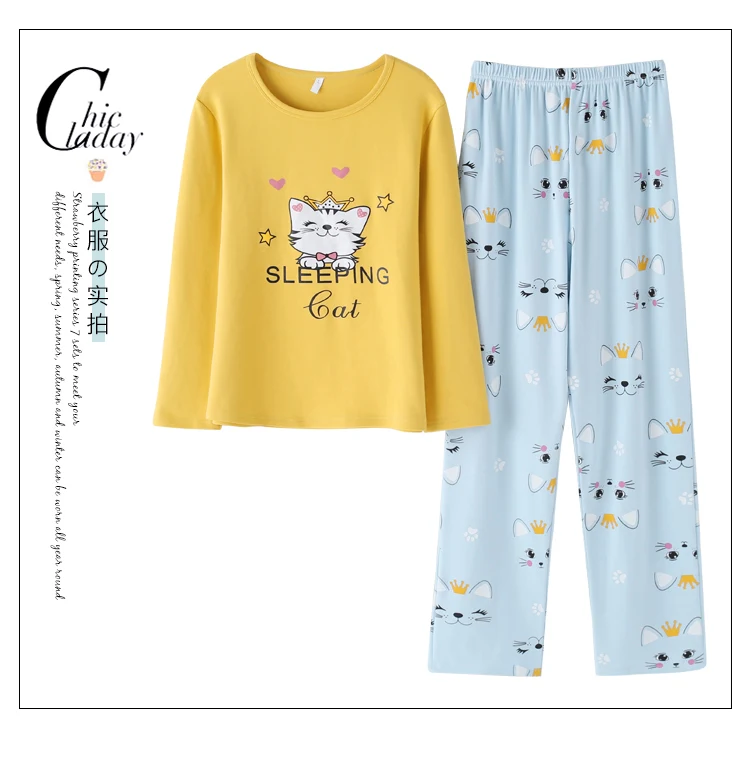 Cartoon Pyjamas Women Pajama Set Spring Pijama Long Sleeve Casual Big Size Two Pieces Set Girls Pajamas Pyjama Femme Sleepwear