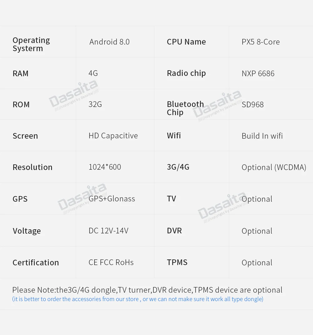 Discount Dasaita 7" Android 8.0 2 Din DVD Player Car Multimedia for Ford Focus 2 Mondeo Kuga Fiesta 2003 2004 2005 2006 2007 Autoradio 8