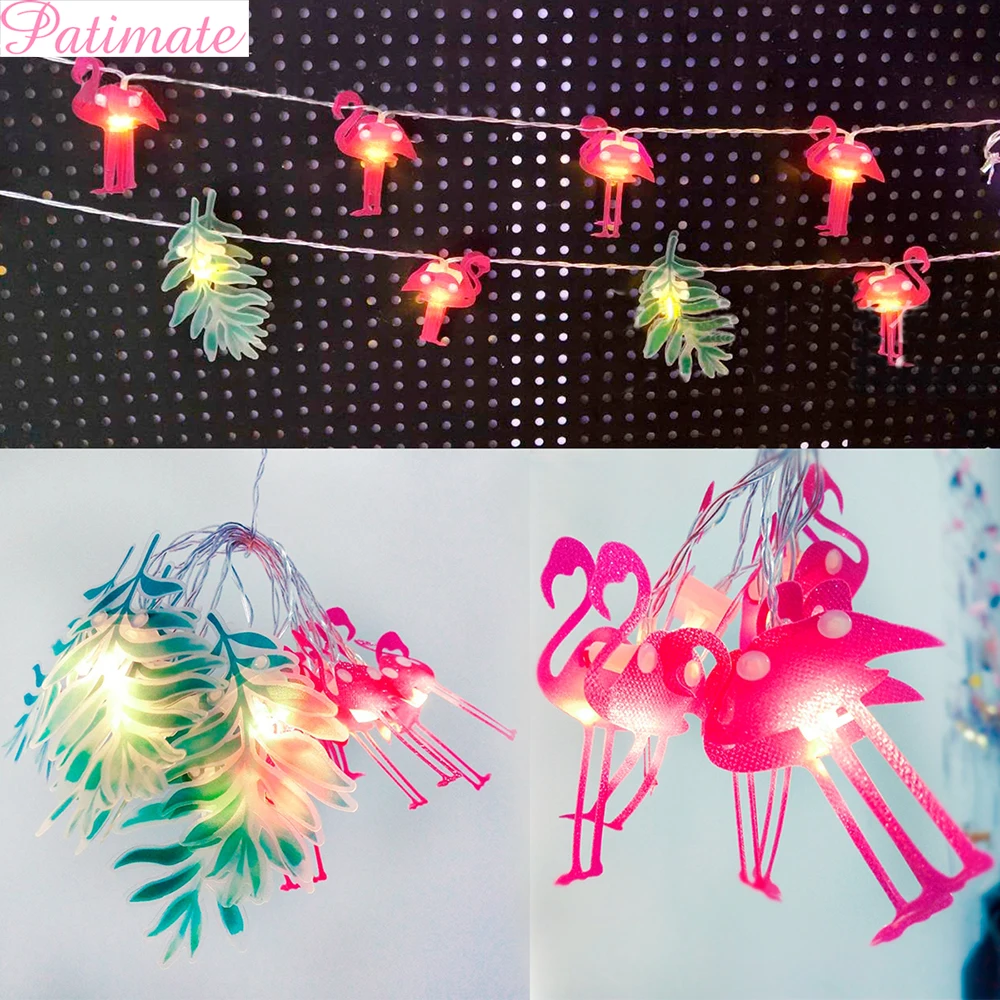 

PATIMATE Flamingo LED Lighting Strings Party Decorations Fairy String Silver Wire Light For Summer Hawaii Party Decor Supplies
