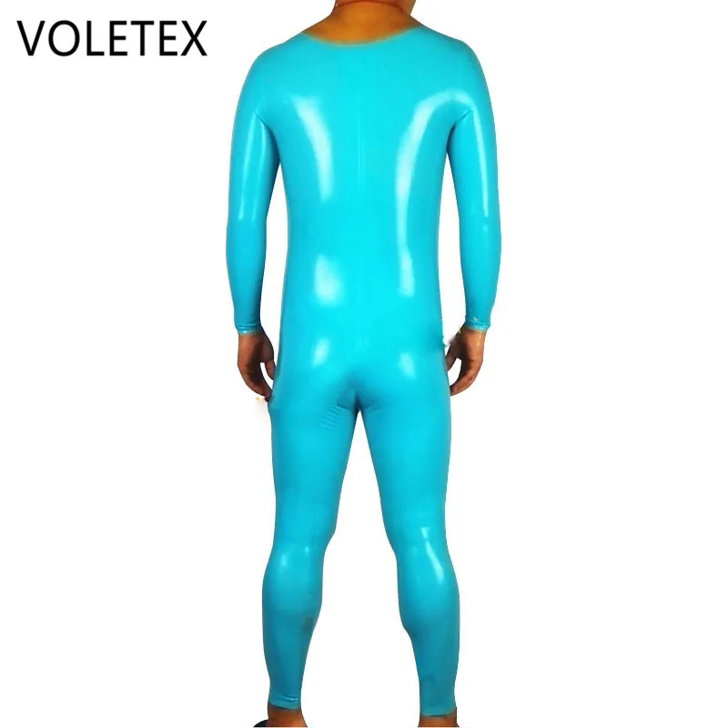 Sky Blue Sexy Latex Bodysuit without Zipper Rubber Fetish Costumes for