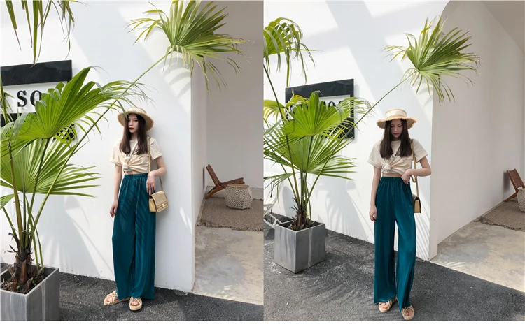 Летние Элегантные женские брюки с высокой талией Pantalon Mujer корейские Boho пляжные шифоновые свободные длинные плиссированные широкие брюки 0732LW503