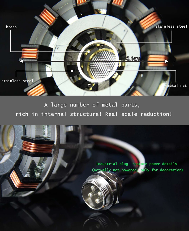 1:1 весы Железный человек MARK2 дуговой реактор поколение светящаяся Железный человек сердце модель с светодиодный светильник фигурка игрушка 6