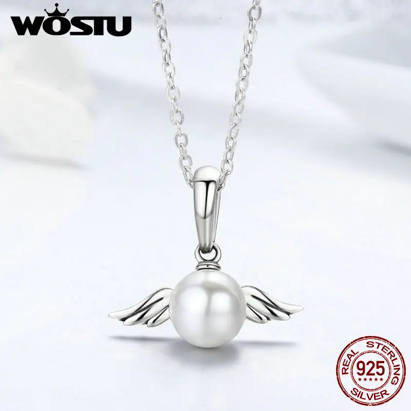WOSTU 925 пробы серебряные озорные ангельские крылья из перьев кулон ожерелье для женщин бренд цепи ожерелье ювелирные изделия прекрасный подарок