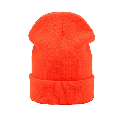 Вязаные шапки бини, женские зимние шапки, однотонные черные шапки бини для мужчин и женщин, женская зимняя уличная шапка, спортивная шапка - Цвет: Orange