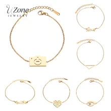 UZone простой стиль браслет для женщин Серебро Золото камера Птица Сердце Письмо Любовь треугольник сглаза браслет из нержавеющей стали