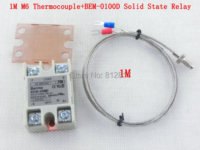 

SSR100  single phase ssr solid state relay 100A+1M 6mm Thread K Type Thermocouple for Temperature Controller