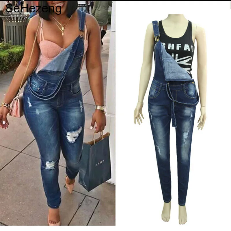 SaHezeng Women Ripped Denim Jumpsuits Casual Sexy Stretch Romper Ladies