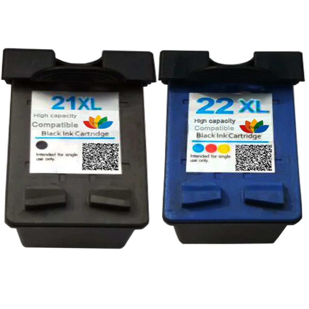 

New Refillable TWIN PACK HP 21 BLACK + HP 22 COLOUR Compatible Ink jet cartridge for Deskjet F4140 F4172 F4180 F4190 F370 F380