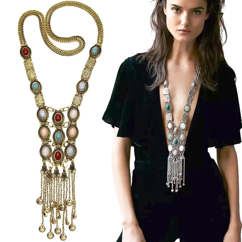 Prix pour Jumelles Olsen Vintage Bohème Gland Long Collier Multicolore Pierre Boho Colliers Pour Femmes Costume Bijoux Prix pour Jumelles Olsen Vintage Bohème Gland Long Collier Multicolore Pierre Boho Colliers Pour Femmes Costume Bijoux