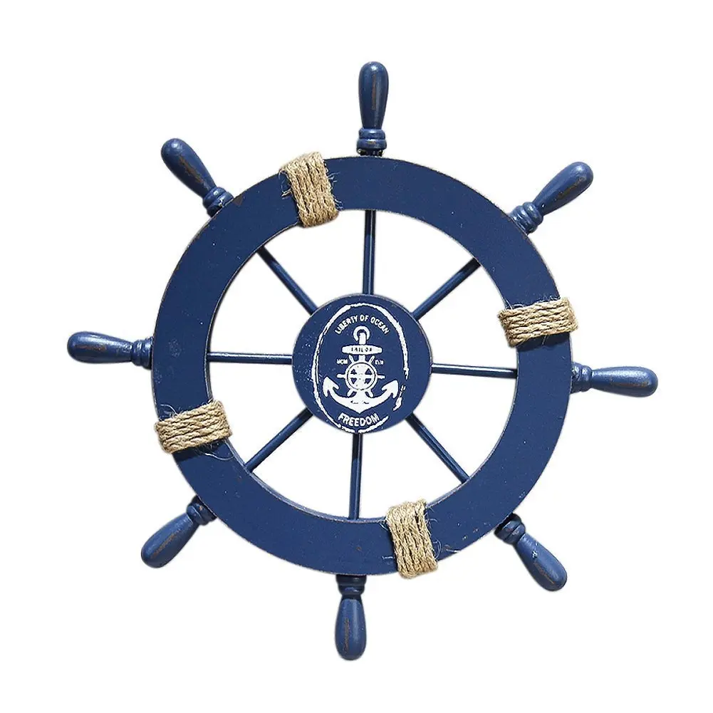 

Wooden Wall Decor Steering Wheel Ship Greenock Handlebar Steering Wheel Steering Fishing Net Steering Wheel Pendant, Blue, Mediu