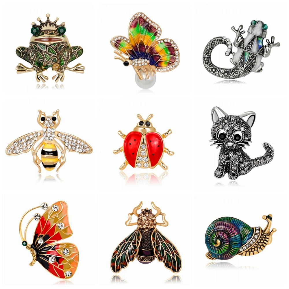 Rinhoo Animal brooches snail butterfly bee Frog Lizard Pet cat Brooch Jewelry women men Brooches