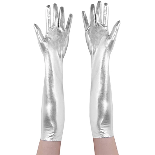Сексуальный блестящий из искусственной кожи Длинные латексные перчатки панк-перчатки сексуальный хип-поп Джаз наряд варежки Culb одежда косплей костюмы Аксессуары - Цвет: Silver