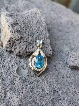 

Natural blue topaz pendant S925 silver Natural gemstone Pendant Necklace trendy Elegant Water droplets women girl party jewelry