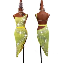 Блестящее платье для латинских танцев со стразами, Женская Высококачественная юбка для танцев ча-Самба, женские платья для латинских танцев, сексуальные костюмы