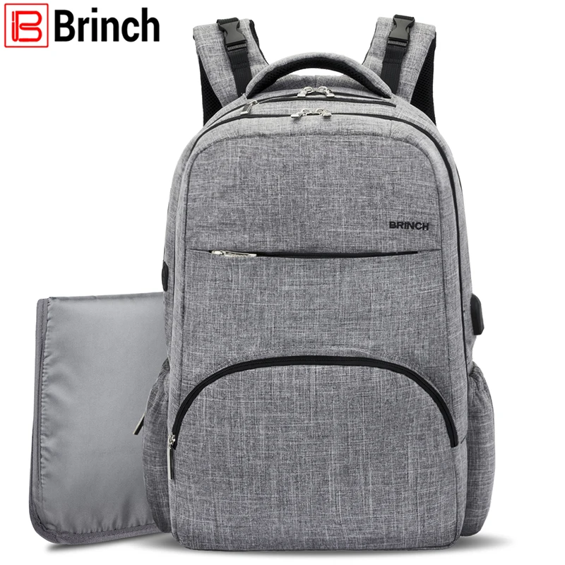 

BRINCH Diaper Bag Backpack with USB Charging Port Stylish Brand Large Unisex Travel Women Backpack Insert Organizer for Mom/Dad