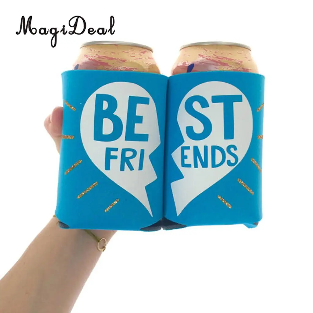 MagiDeal High Quality 2Pc BEST FRIEND Neoprene Stubby Beer Bottle Tin Can Cooler Sleeves Holder Wrap Wedding Party Favor for BFF
