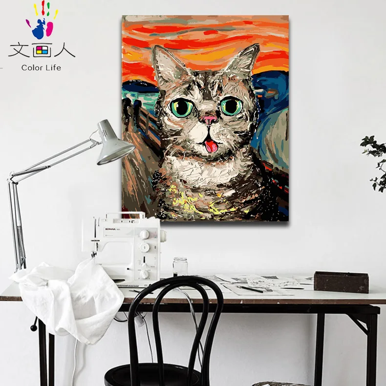 Diy Раскраска по номерам "Кот крик" абстрактные животные картины Раскраска по номерам с комплектами для взрослых произведение искусства ручной работы