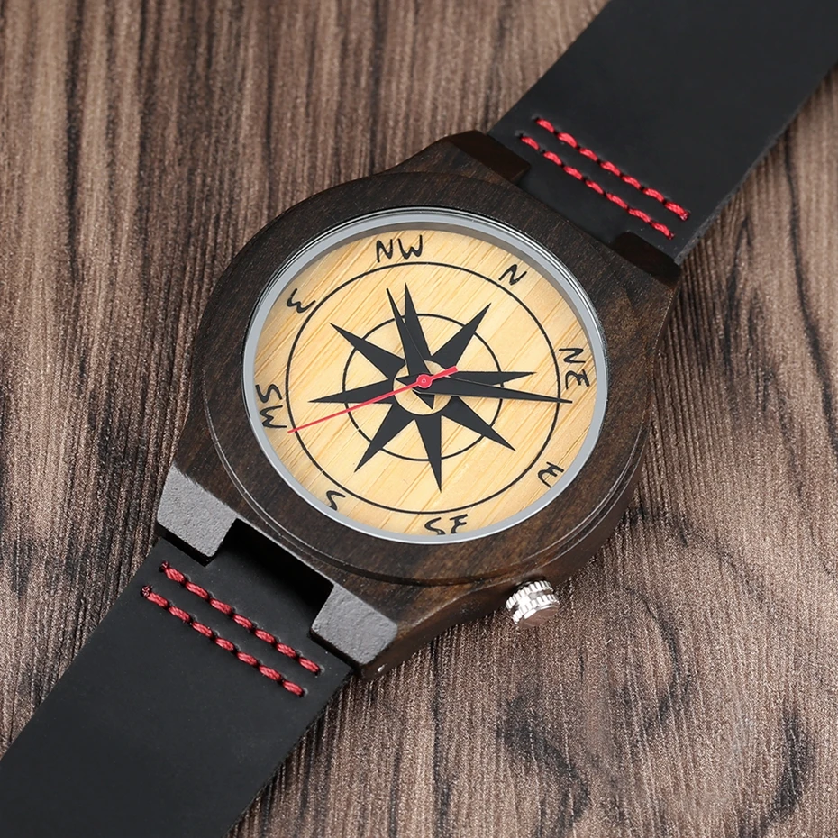Natural Sandalwood Watches Modern Compass Dial Men's Bamboo Quartz-Watch Soft Genuine Leather Casual Male Clocks Reloj de madera 2017 Gifts (21)