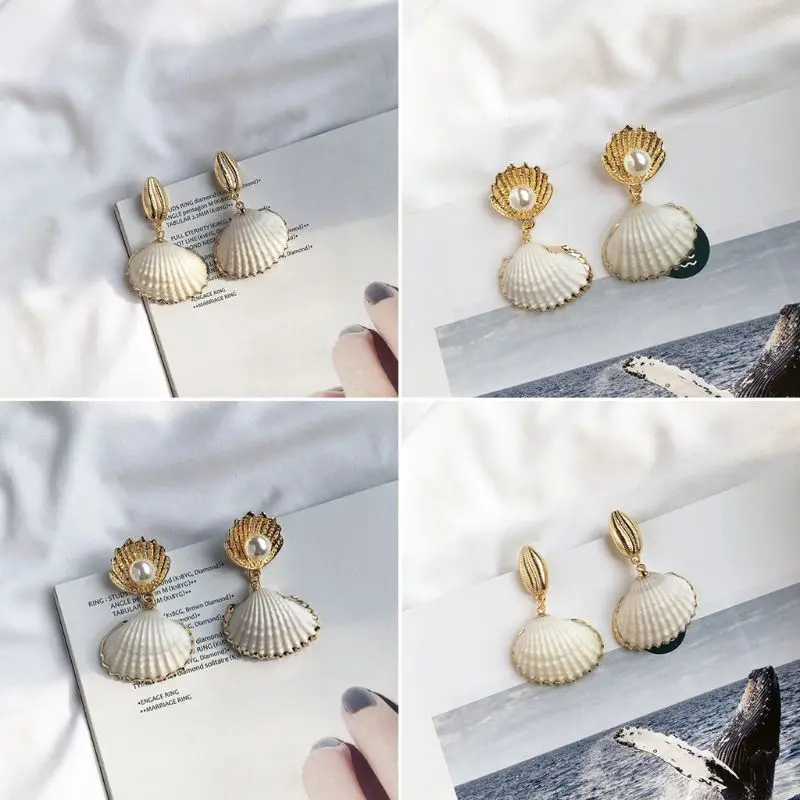 

New Natural Shell Earrings Conch Pearl Pendant Golden Luxury Fashion Creative Lady Charms Jewelry Gifts Beach Style Vintage