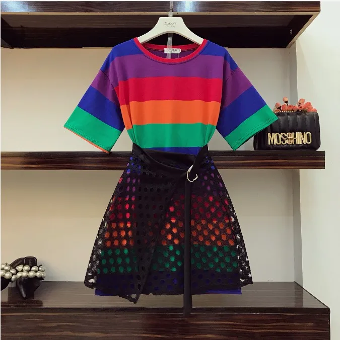 

New Autumn Fashion Women's Rainbow Colorful Large Pocket Short Hoodie Coat + Leisure Trouser Two Piece Students Pants Set