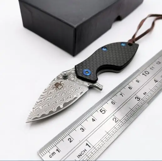 Mini Folding Knife Damascu / D2 Blade Carbon Fiber Handle Outdoor Camping Survival Gift Diving Knives Hunting Tactical EDC Tools - Цвет: Type A