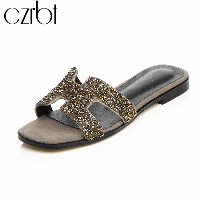 

Czrbt 2019 Summer New Shoes Women Crystal Sexy chaussures femme Fashion H Slippers Casual Non-slip Comfortable zapatos de mujer