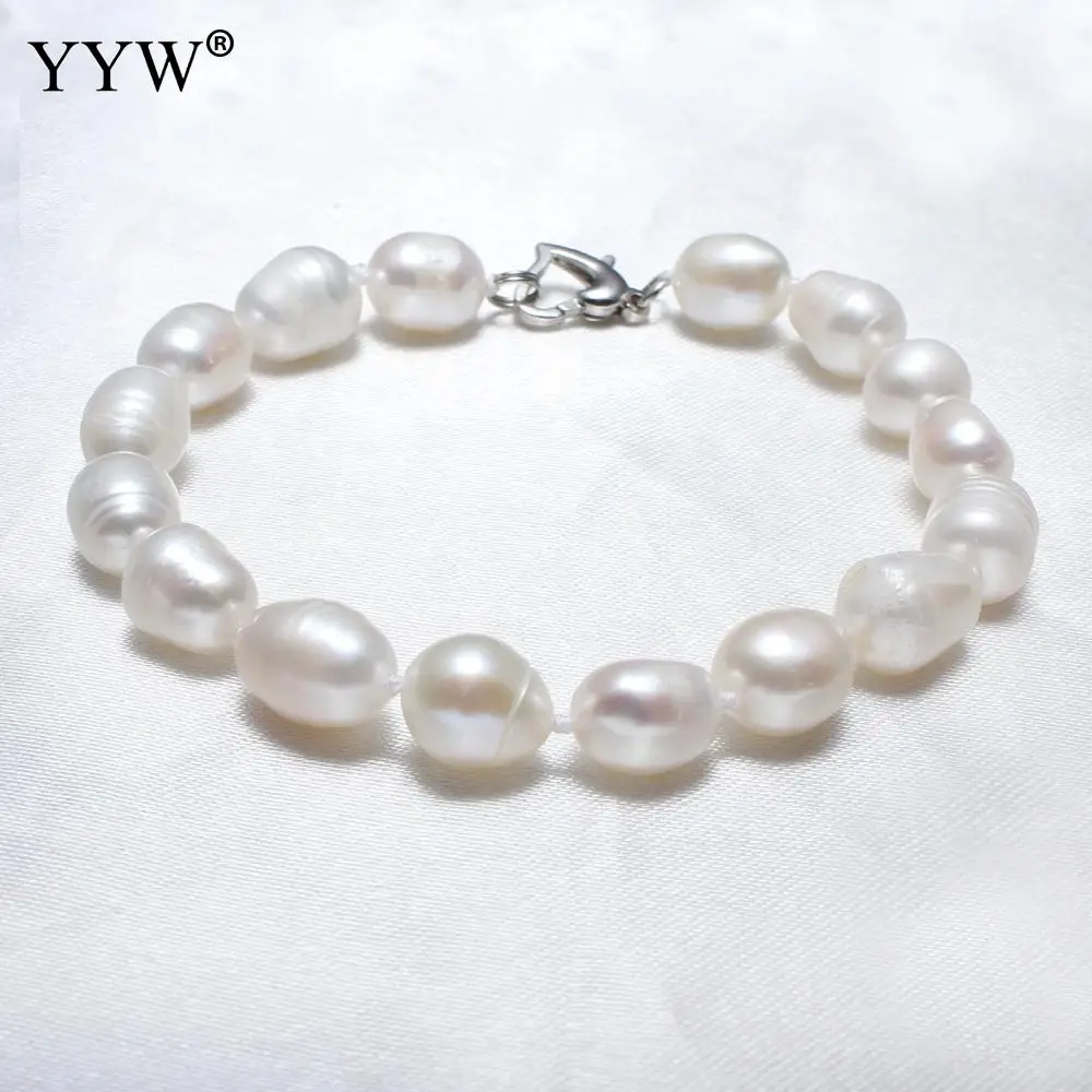 

YYW Top Quality 8-9mm Natural Freshwater Pearl Bracelets for Women Wedding Jewelry White Rice Pearls Heart Lover Charm Gift