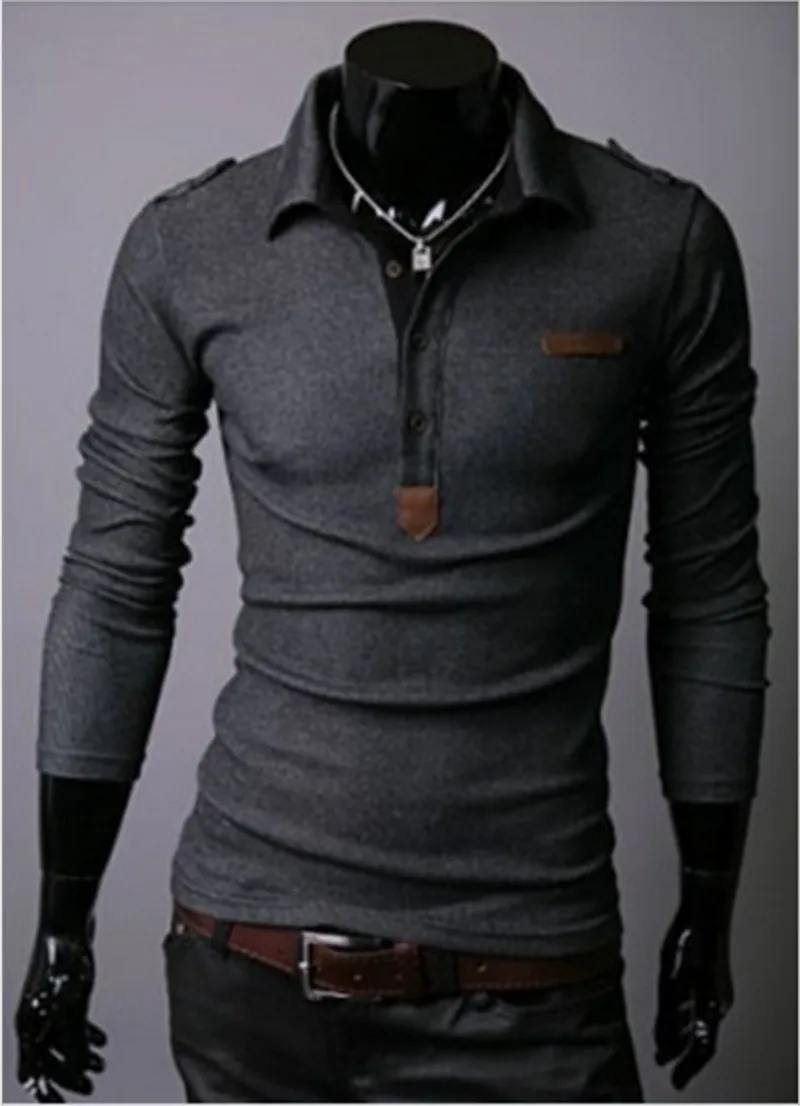 SPO193 Gray Для мужчин Поло рубашка Camiseta модная осенне-зимнее, зауженное поло Для мужчин с длинным рукавом Хлопок Повседневное футболки-Поло рубашка с вышивкой Для мужчин s - Цвет: SPO193 Gray