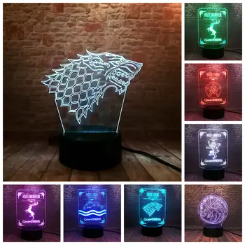 

A Song of Ice and Fire Family Family Crest Model 3D LED Nightlight 7 Colors Change Game of Thrones Figure Sleeping Light Toys