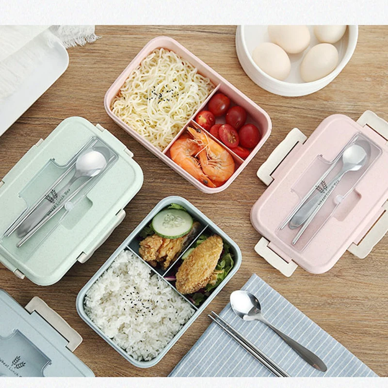 Wheat Straw Leak Proof Rectangular Plastic Lunch Box Partition Food Storage Containe Student Girl Picnic Bento Luchbox Microwave