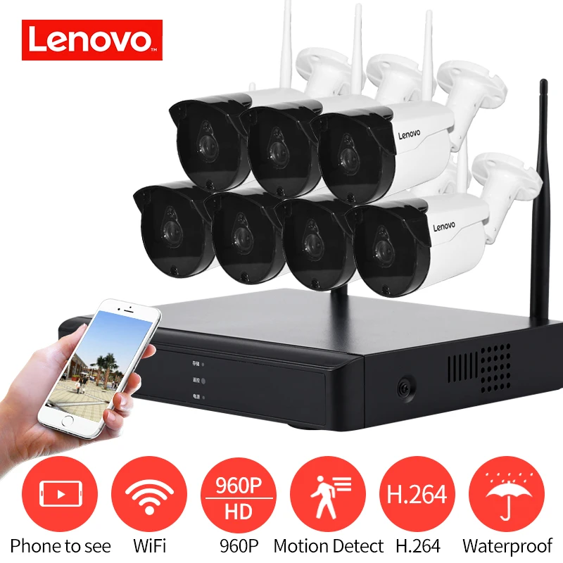 

LENOVO 7CH Array HD Wireless Security Camera System DVR Kit 960P WiFi camera Outdoor HD NVR night vision Surveillance camera