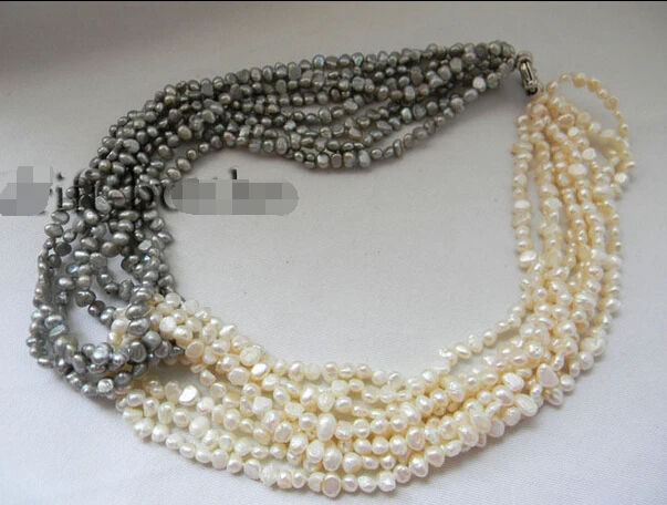 

Free shipping@@@@@ 8Strands 19'' 5mm White Gray Baroque Freshwater Pearl Necklace