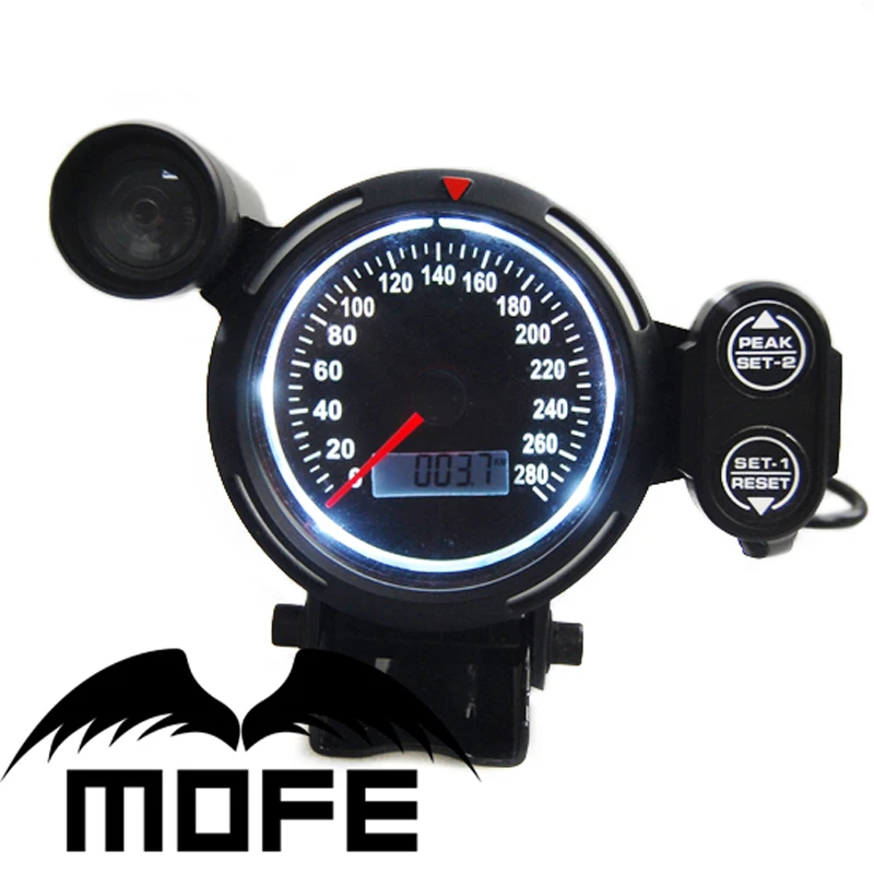 

MOFE Original Logo White LED Display + Black LCD 80MM Speedometer Meter With Shift Light Green Color