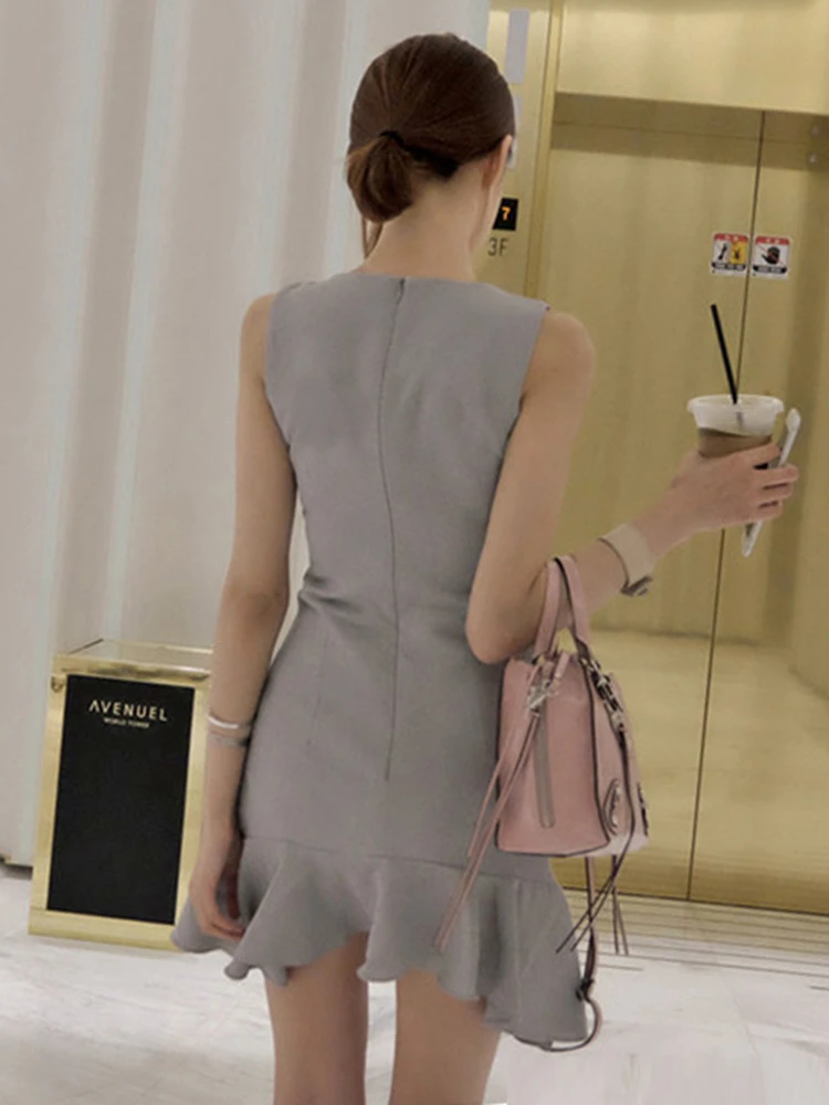 HAYBLST Брендовое женское мини платье новое летнее модное сексуальное лоскутное серое платье размера плюс S-L без рукавов корейское женское платье