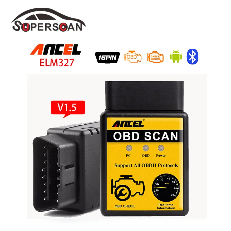 Ancel Мини ELM327 Bluetooth V1.5 OBD 2 сканирующие инструменты автомобильный диагностический