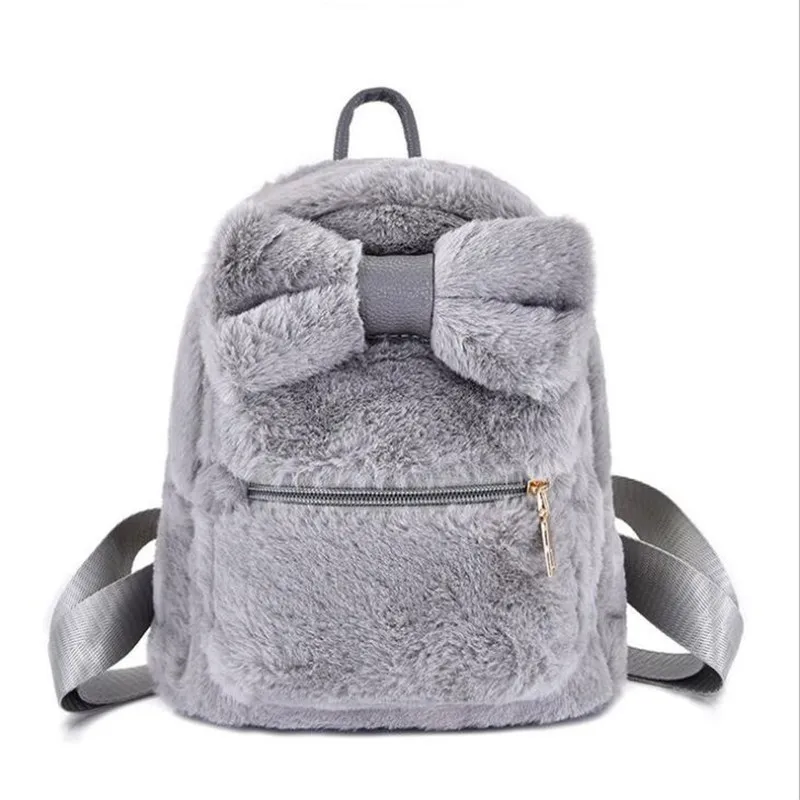 

Meloke 2018 new women fur backpack lovely bow travel bags multifunctional mini school bags mochila drop shipping M1240