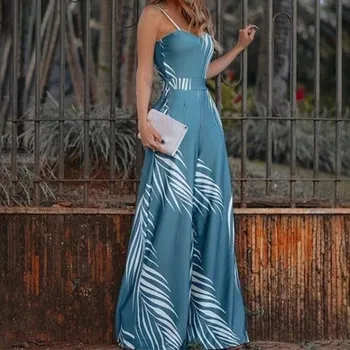 

Fashion 2019 Sexy Women Jumpsuit Sleeveless Loose Blue Jumpsuits New Summer Strapless Elegant Jumpsuit